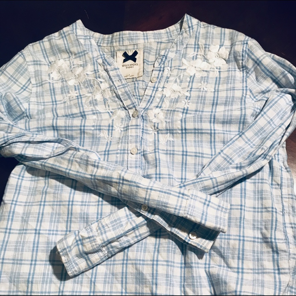 Gilly Hicks Light Blue & White Plaid Top